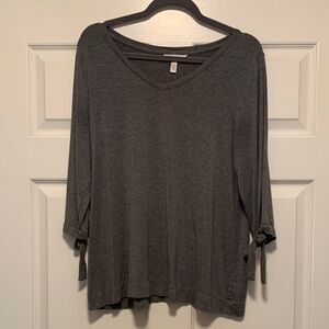 Soma Charcoal Gray V-Neck Tie-Sleeve Long Sleeve Top